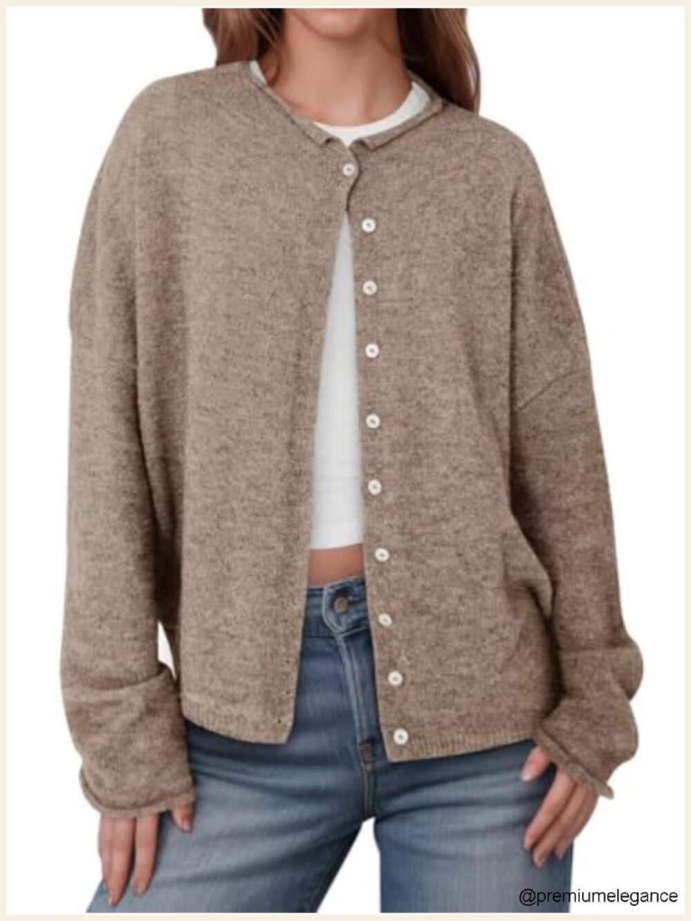 Soft Lightweight Knit Button Up Cardigan Sweater Long Sleeve Crew Neck Loose